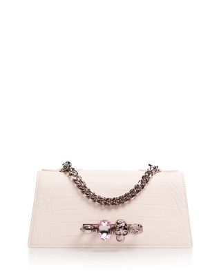 Croco Embossed Leather Shoulder Bag