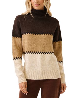 Contrast Stitch Mock Neck Colorblock Sweater