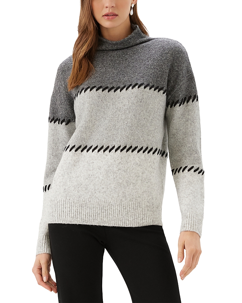 Karen Kane Contrast Stitch Mock Neck Colorblock Sweater