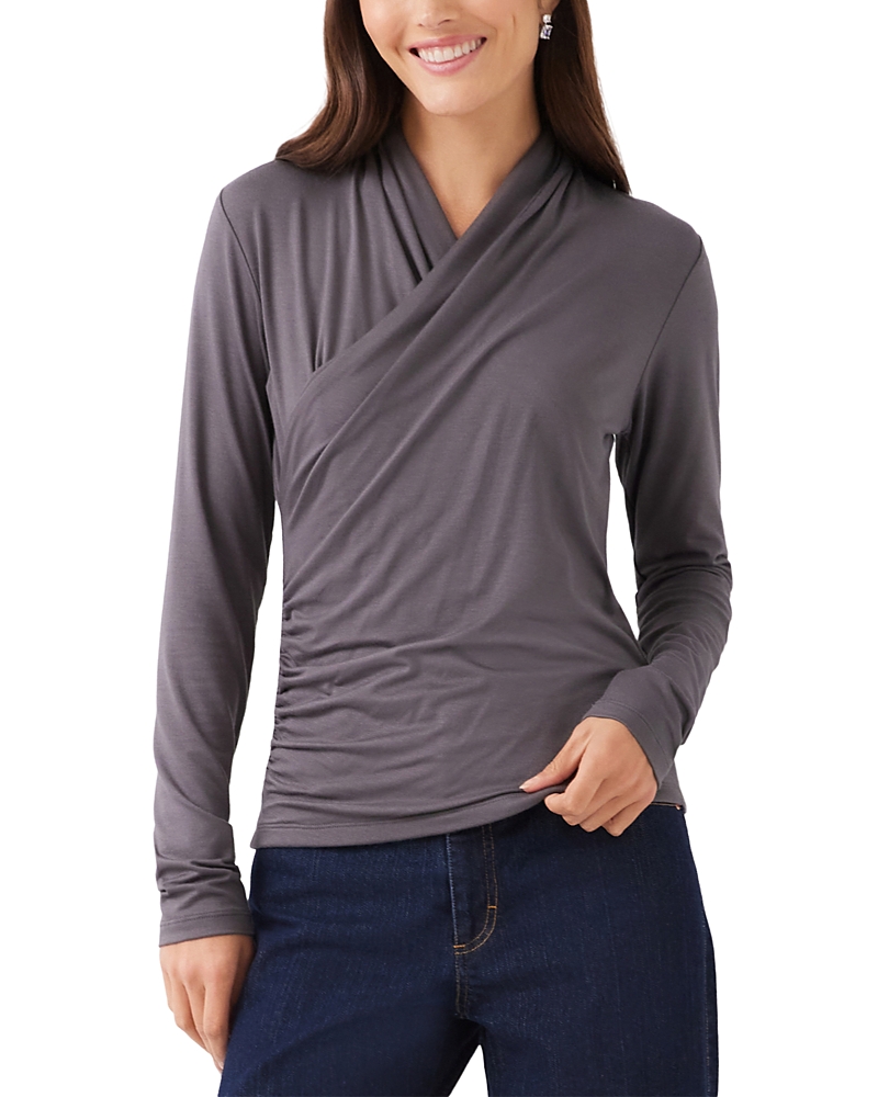 Karen Kane Crossover Side Shirred Long Sleeve Top