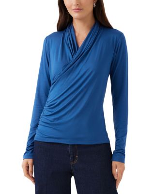 Crossover Side Shirred Long Sleeve Top