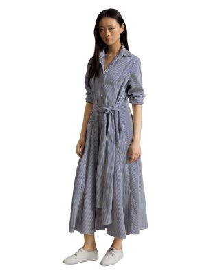 Striped Cotton Tie Waist Shirtdress