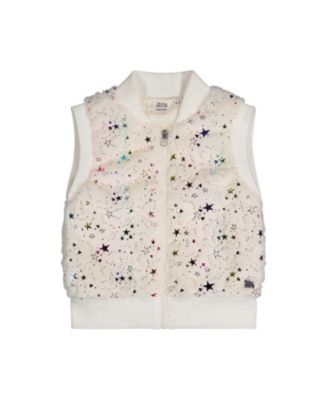 Girls' Faux Fur Sleeveless Star Pattern Front Zipper Vest - Little Kid