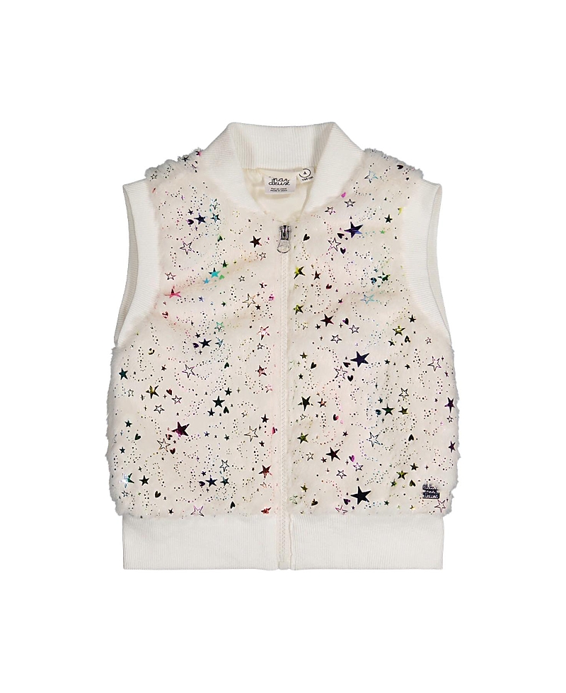 Deux par Deux Girls' Faux Fur Sleeveless Star Pattern Front Zipper Vest - Little Kid