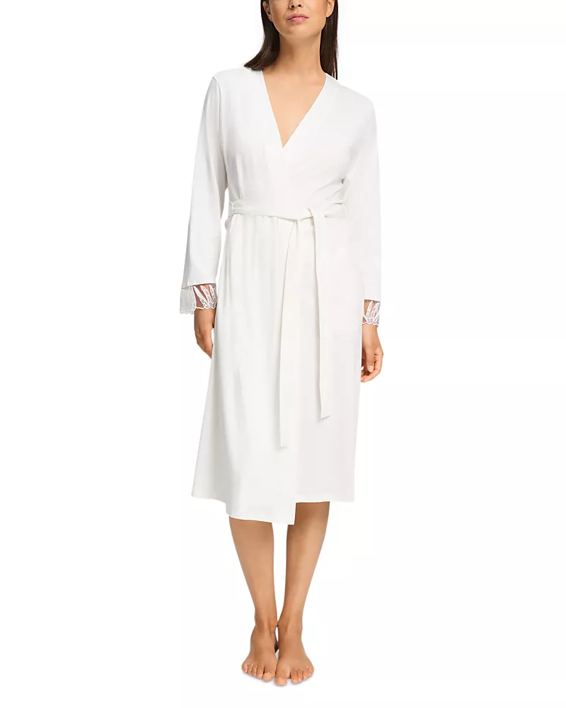 Hanro Rosaria Cotton Lace Trim Robe