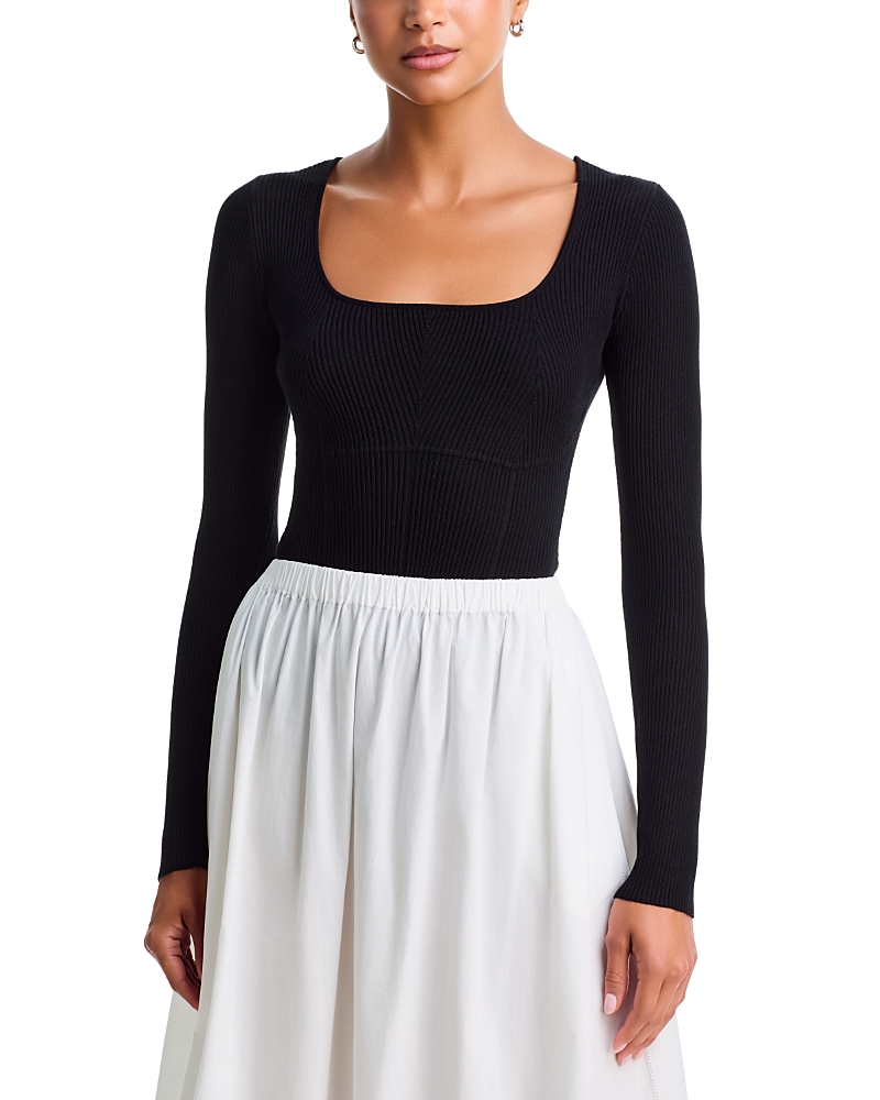 Aqua Rib Knit Long Sleeve Bodysuit - Exclusive In Black