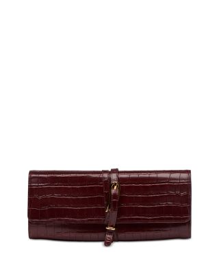 Belted Croc Embossed Leather Clutch