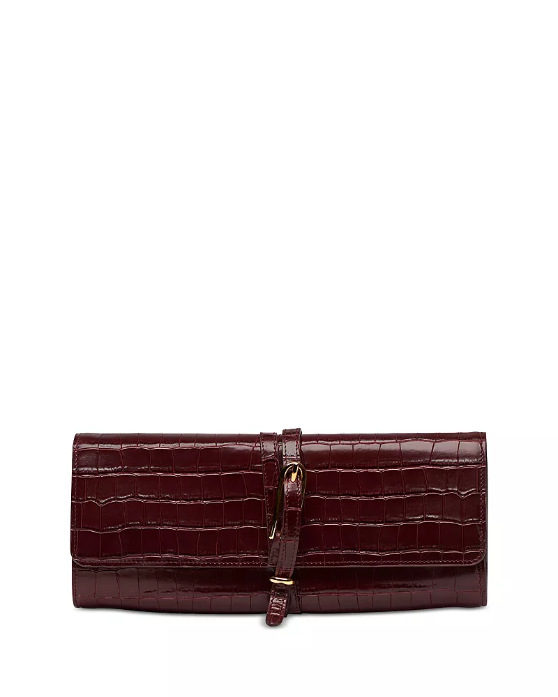 Liffner Belted Croc Embossed Leather Clutch