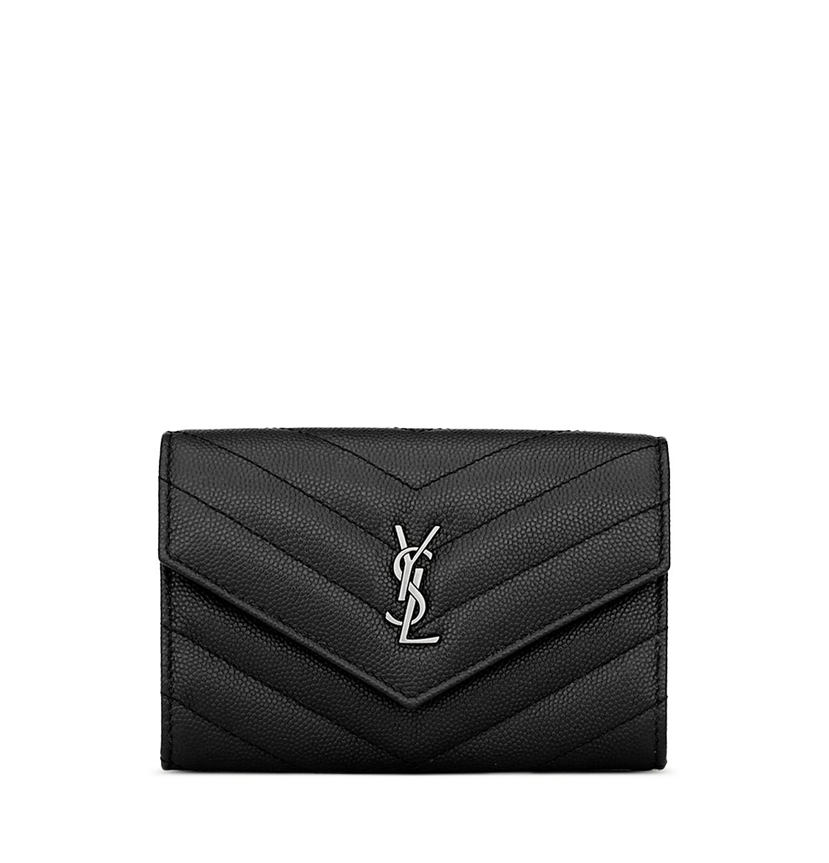 Saint Laurent Cassandre Matelasse Small Envelope Wallet inGrain De Poudre Leather