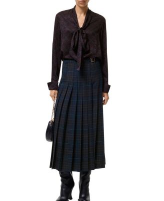  Pleated Check Wool Blend Skirt