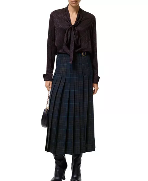Pleated Check Wool-Blend Skirt