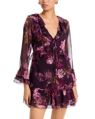 Ruffled V Neck Mini Dress - Exclusive