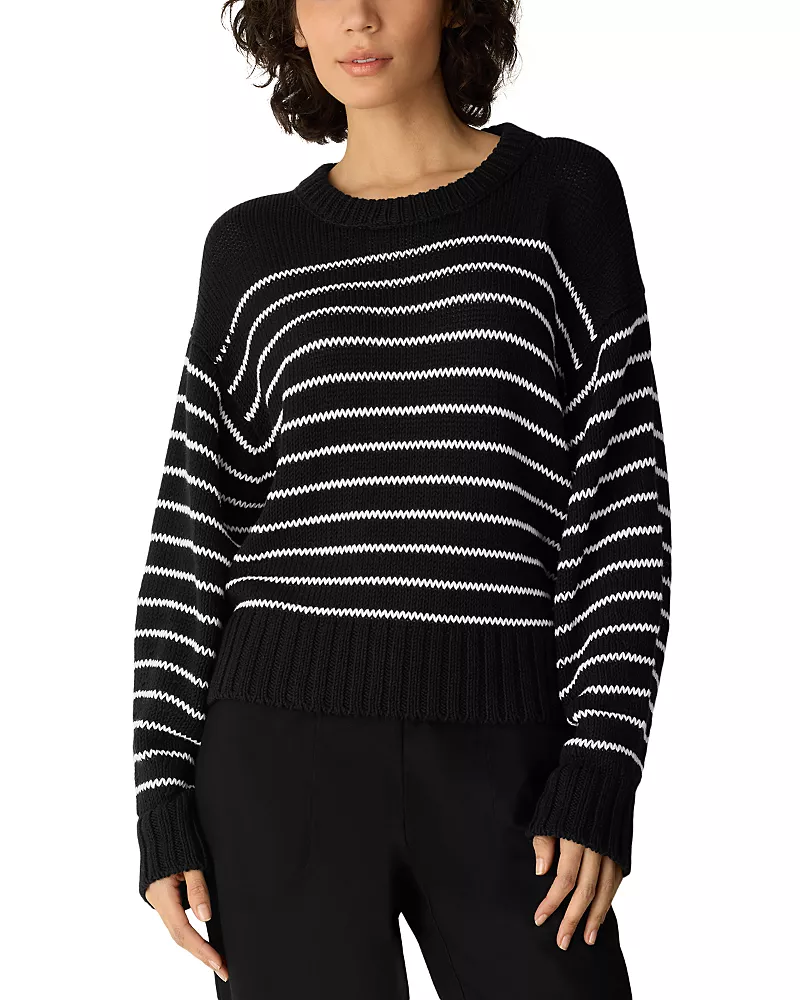 Eileen Fisher Striped Crewneck Cotton Sweater