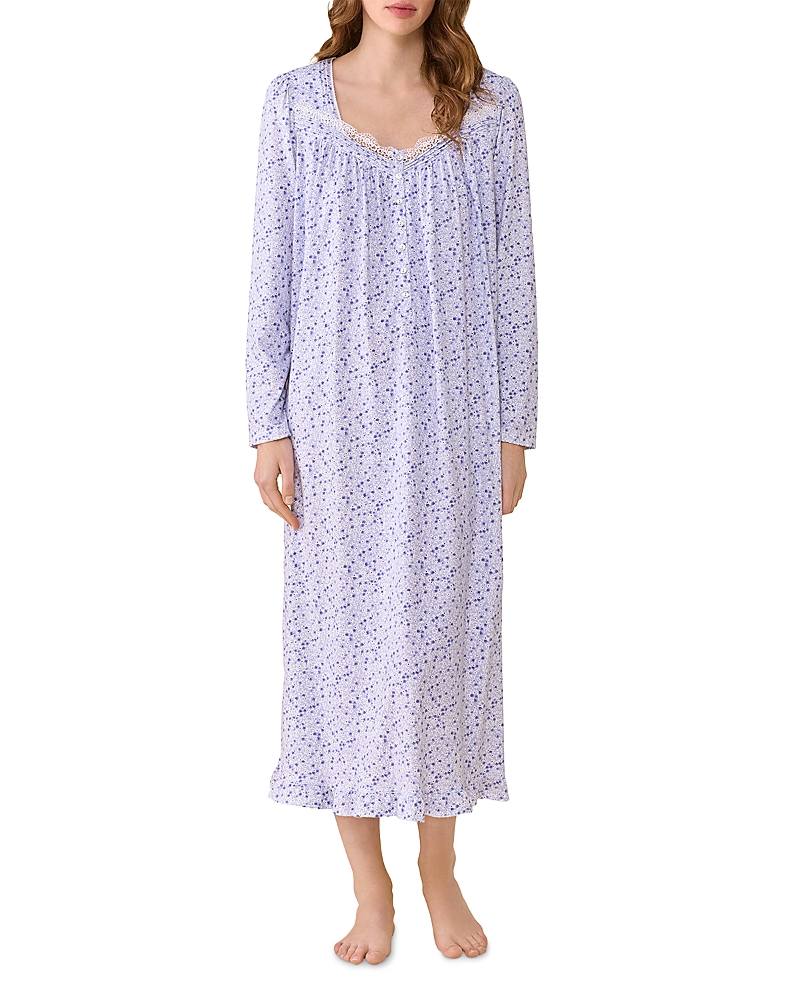 Eileen West Cotton Peached Jersey Nightgown In Blue Floral