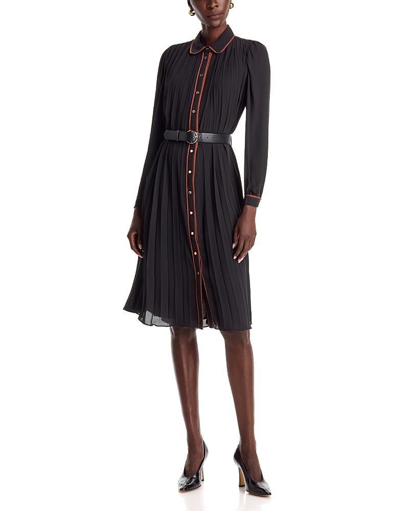 T Tahari Pleated Chiffon Shirtdress