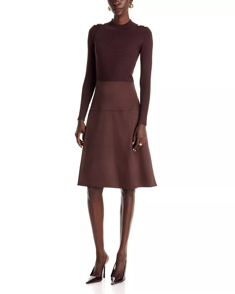T Tahari Mock Neck Mixed Media Dress
