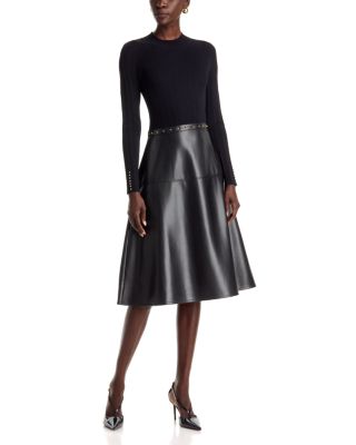 Mock Neck Mixed Media Studded Dress