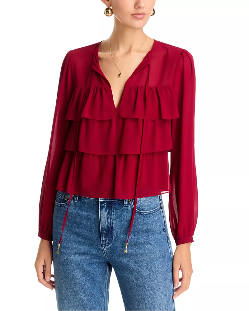 Michael Kors Ruffled Tiered Long Sleeve Top