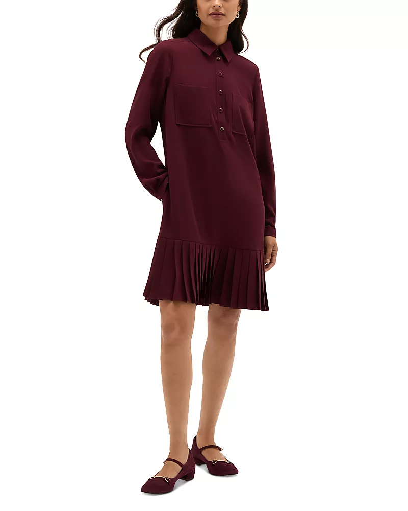 Hobbs London Tina Collared Pleated Hem Dress
