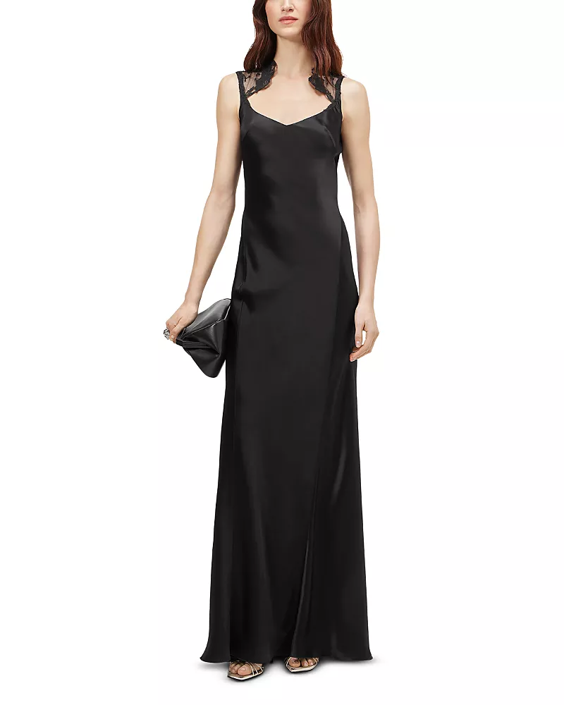 McQueen Satin Lace Back Long Dress