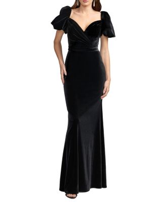Mac Duggal Velvet Puff Sleeve Mermaid Gown
