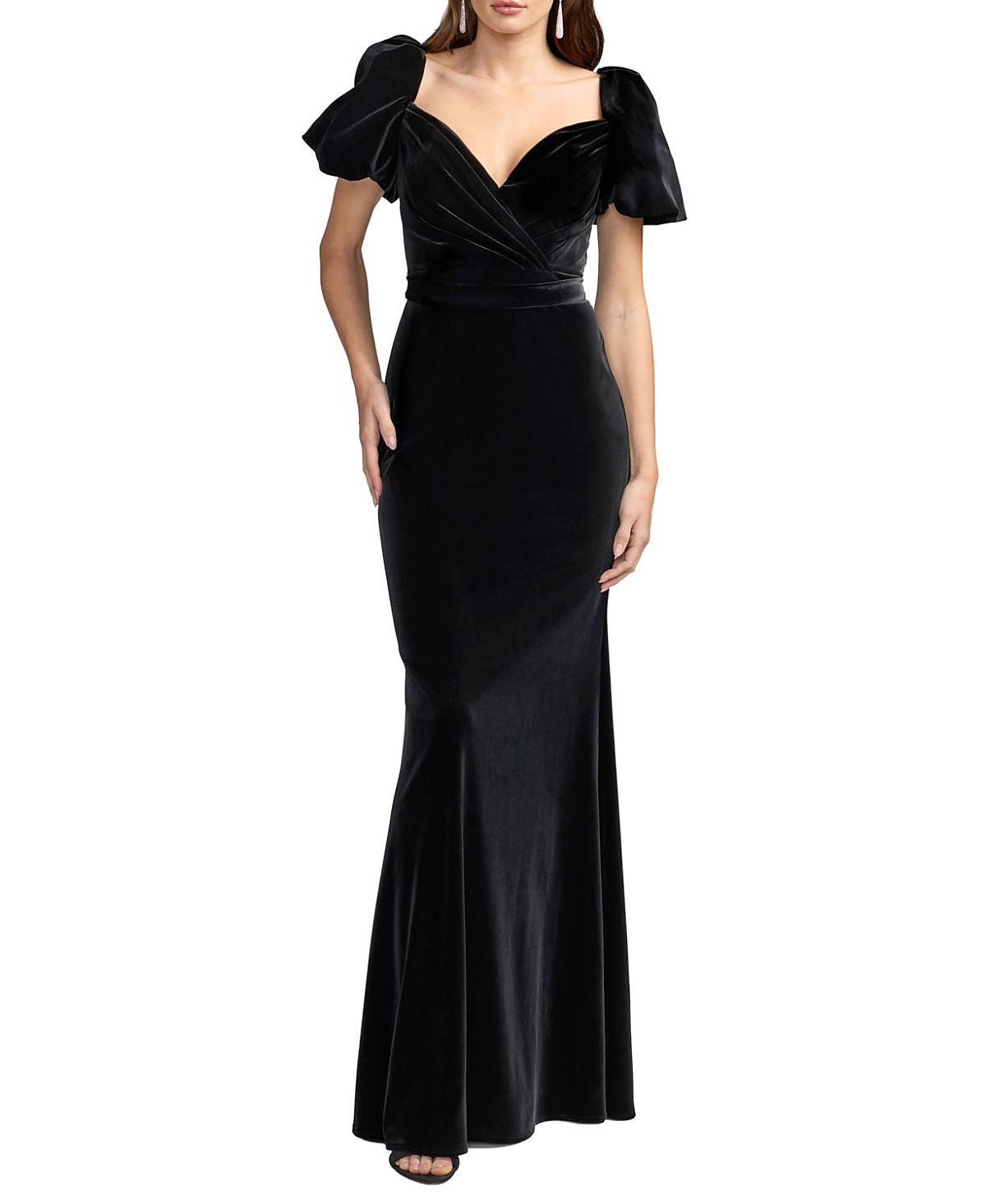 Mac Duggal Velvet Puff Sleeve Mermaid Gown