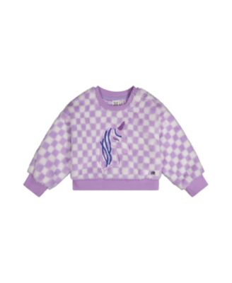  Girls' Checkered Embroidered Faux Fur Top - Big Kid