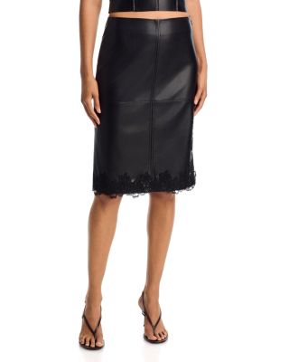Faux Leather Lace Trim Skirt - Exclusive