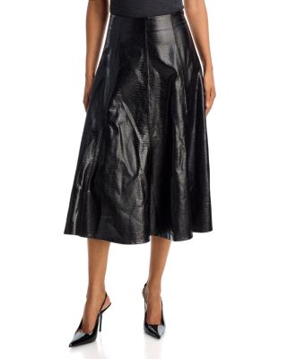 Croc Embossed Faux Leather Midi Skirt - Exclusive