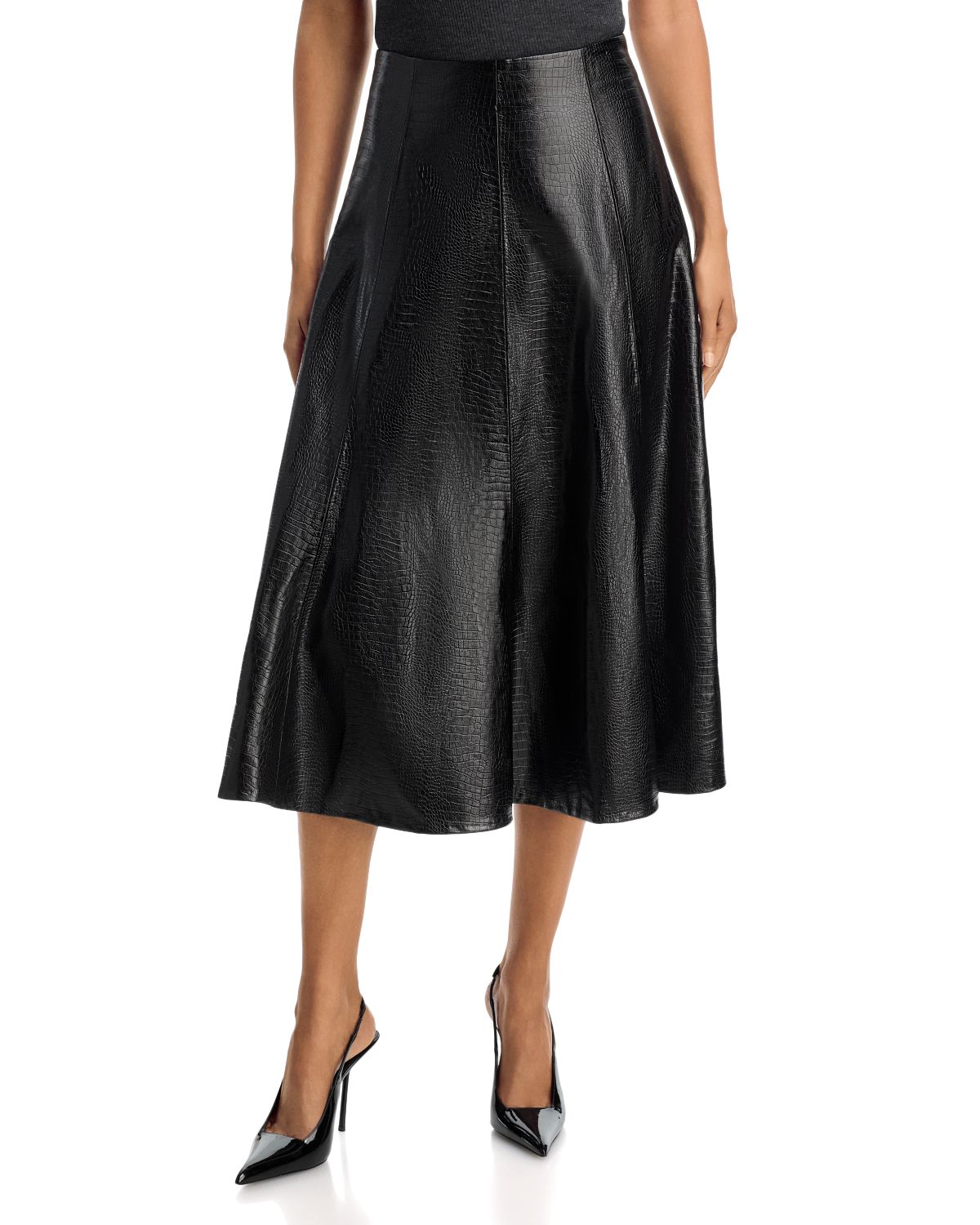 Croc Embossed Faux Leather Midi Skirt - Exclusive - angle 1