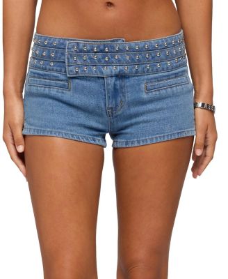 Edikted Odetta Studded Low Rise Denim Shorts