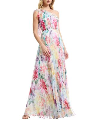  Leandra One-Shoulder Printed Chiffon Gown
