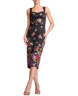 Dress the Population Nicole Belted Floral Organza Midi Dress