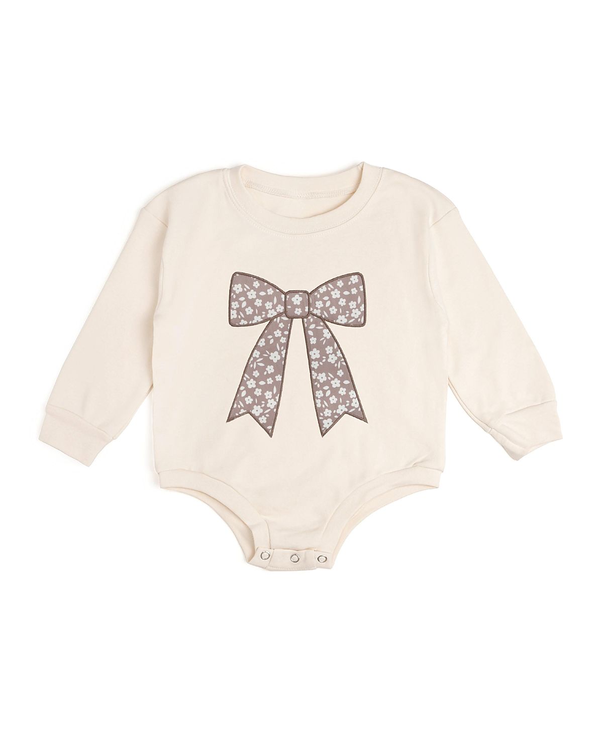 Sweet Wink Girls' Mocha Floral Bow Patch Long Sleeve Romper - Baby