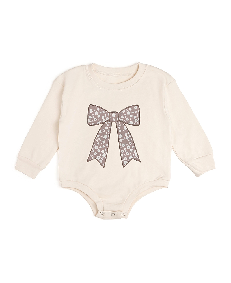 Sweet Wink Girls' Mocha Floral Bow Patch Long Sleeve Romper - Baby