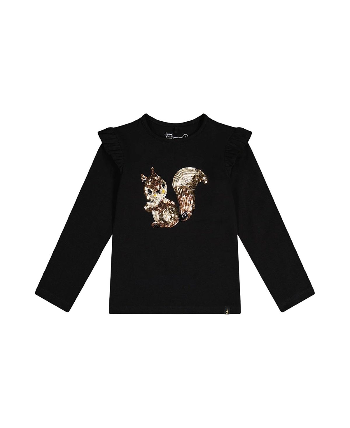 Deux par Deux Girls' Organic Cotton Sequin Squirrel Ruffle Shoulder T-Shirt - Big Kid