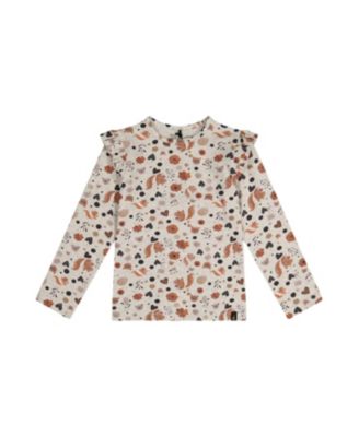 Girls' Organic Cotton Squirrel Ruffle Shoulder Long Sleeve T-Shirt - Big Kid