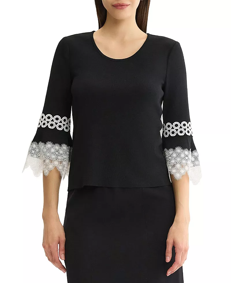 Misook Lace Applique Soft Knit Top