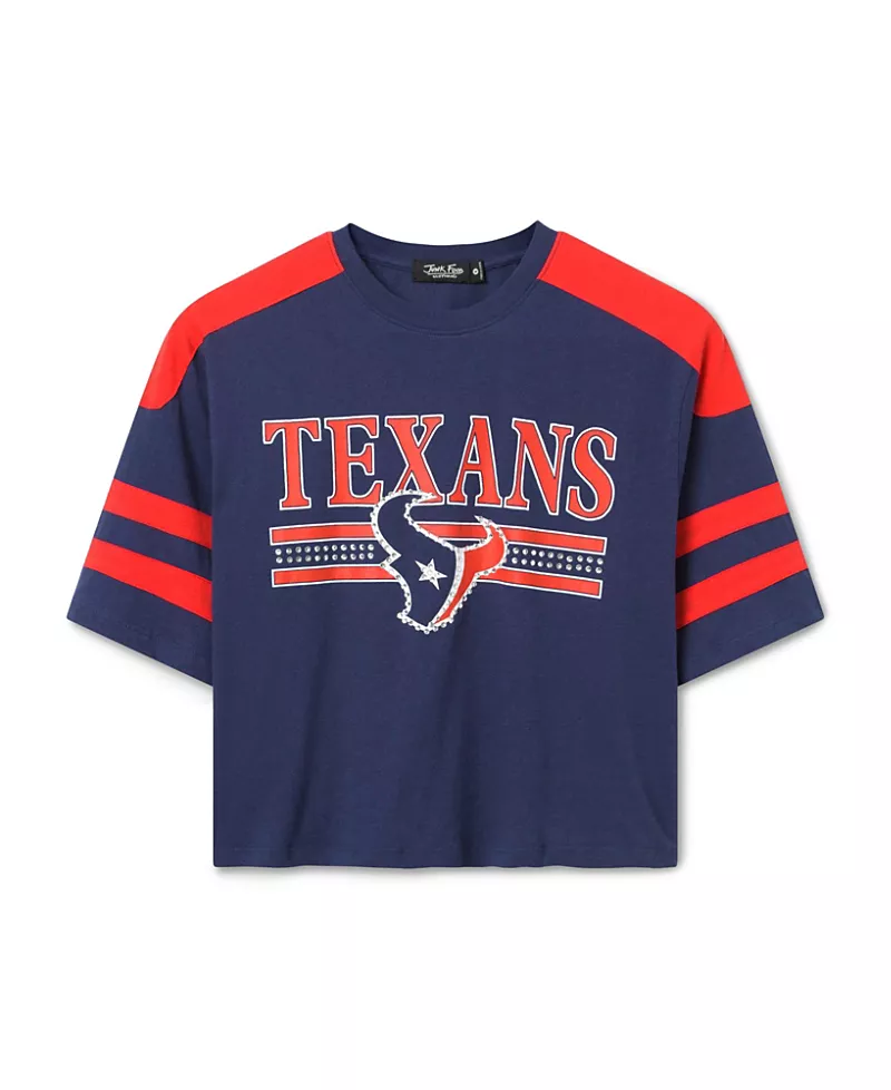 Junk Food Clothing Women's Houston Texans Bling Striped Crop Tee