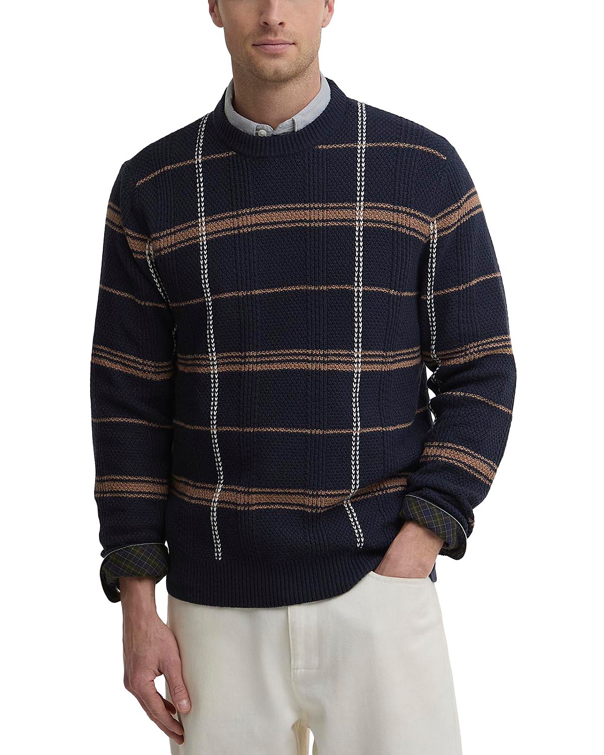 Barbour Fasey Cotton & Wool Cable Tartan Crewneck Jumper Sweater