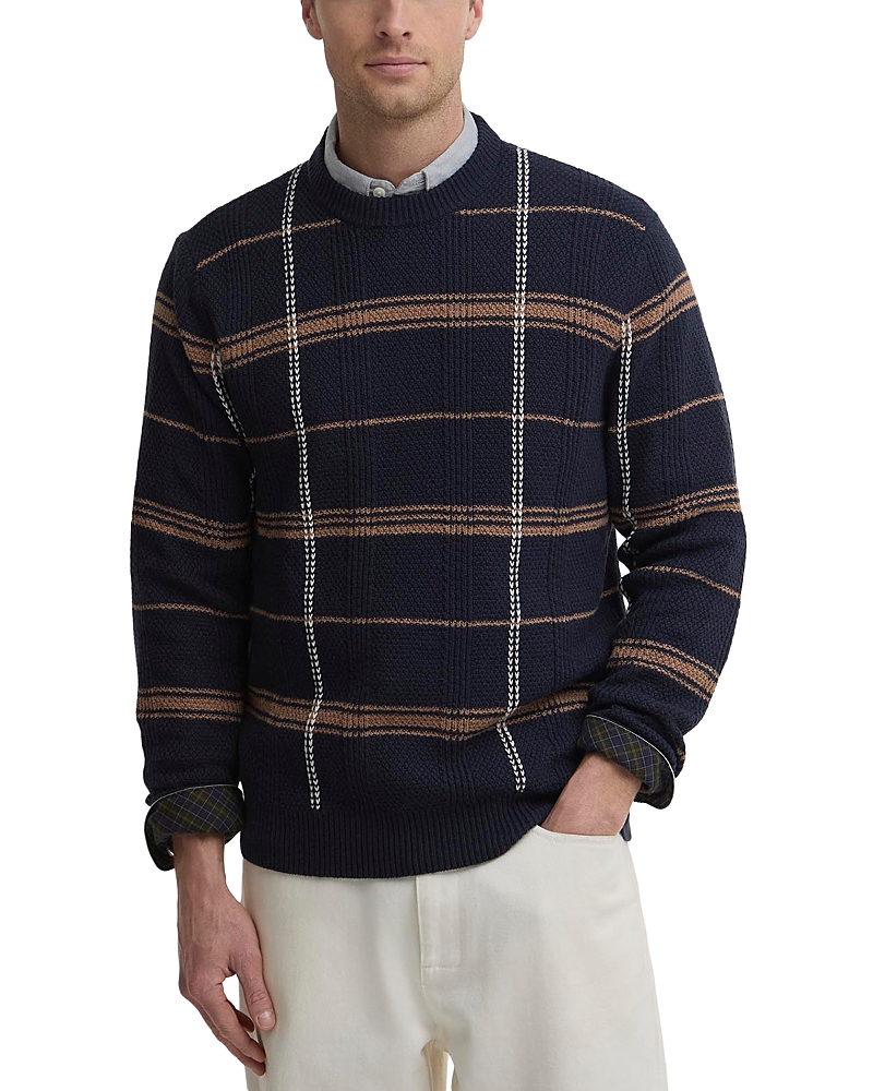 Barbour Fasey Cotton & Wool Cable Tartan Crewneck Jumper Sweater