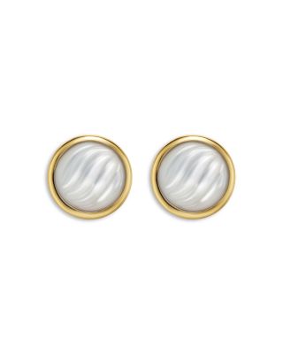 David Yurman Sculpted Cable Stud Earrings in 18K Yellow Gold with Mother of Pearl, 10.3mm