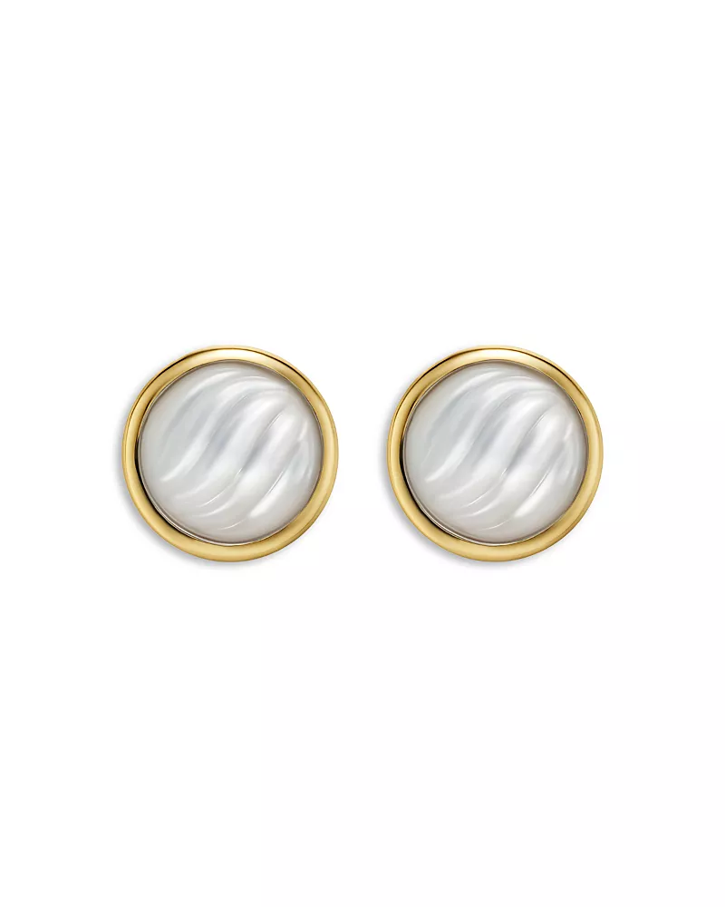 David Yurman Sculpted Cable Stud Earrings in 18K Yellow Gold with Mother of Pearl, 10.3mm