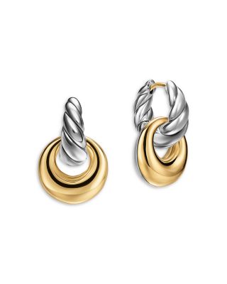 Sculpted Cable Drop Earrings in Sterling Silver with 14K Yellow Gold, 23mm