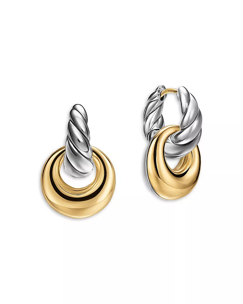 David Yurman Sculpted Cable Drop Earrings in Sterling Silver with 14K Yellow Gold, 23mm