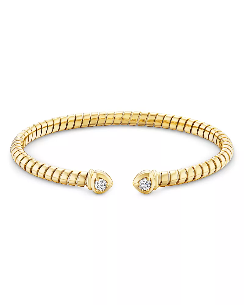 Marina B 18K Yellow Gold Lina Diamond Bangle Flex Cuff Bracelet, 0.26 tcw
