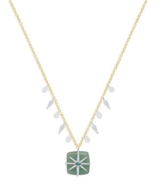 14K White & Yellow Gold Jade, Emerald & Diamond Star Pendant Necklace, 16-18"