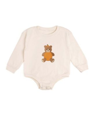 Boys' Pumpkin Teddy Bear Patch Long Sleeve Romper - Baby