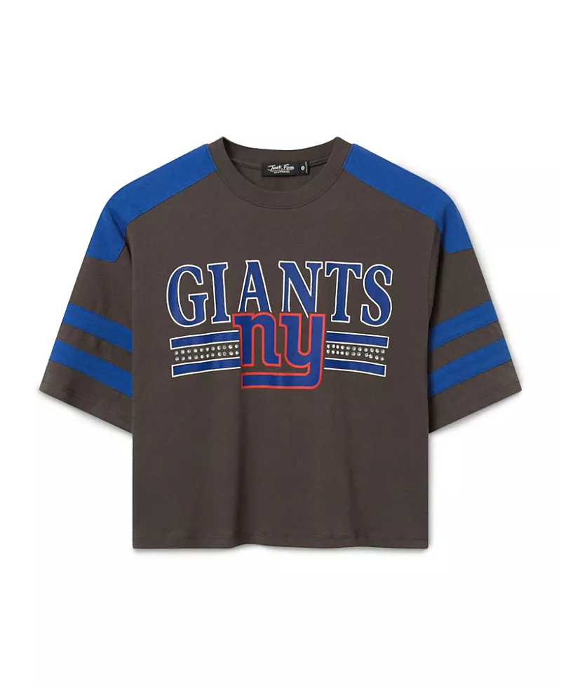 Junk Food Clothing Women's New York Giants Striped Bling Crop Tee