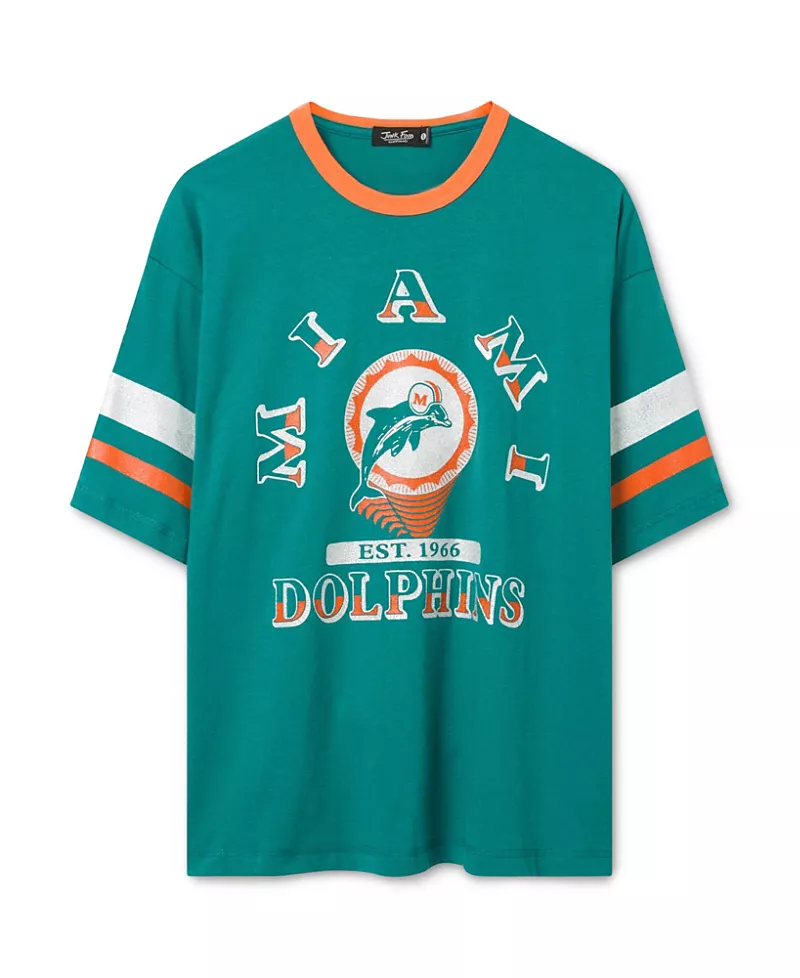 Junk Food Clothing Women's Miami Dolphins Glitter Boxy Ringer
